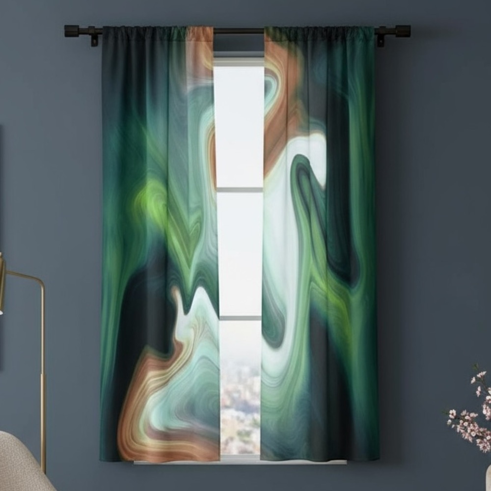 Deja Blue Studios Earthy Watercolor Abstract Curtain Pair 20x53” Curtains